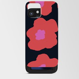 Large Pop-Art Retro Flowers in Pink and Coral Red Orange on Black Background  iPhone Card Case