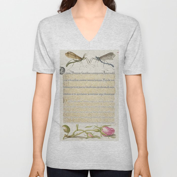Vintage calligraphic poster with insects V Neck T Shirt