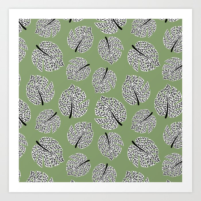 Abstract Monstera Leaf Pattern green Art Print