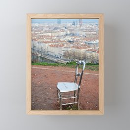 Curiosities garden | Lonely steel chair in the heights of Lyon, France Framed Mini Art Print