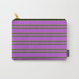 [ Thumbnail: Orchid, Green & Dark Green Colored Pattern of Stripes Carry-All Pouch ]