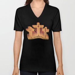 Three Crosses at Calvary V Neck T Shirt