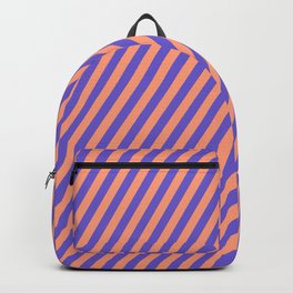 [ Thumbnail: Light Salmon and Slate Blue Colored Lined Pattern Backpack ]