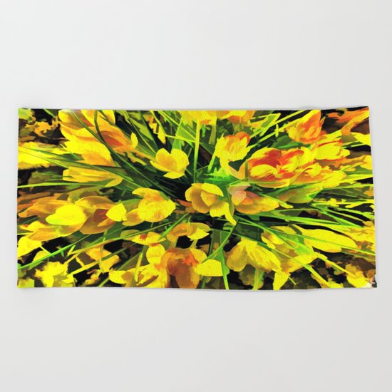 Painterly Yellow Crocuses Beach Towel