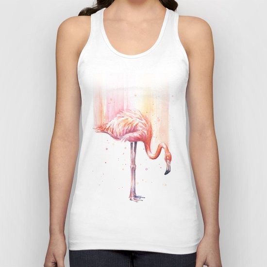 Pink Flamingo Watercolor Bird Animals Whimsical Animal Unisex Tank Top