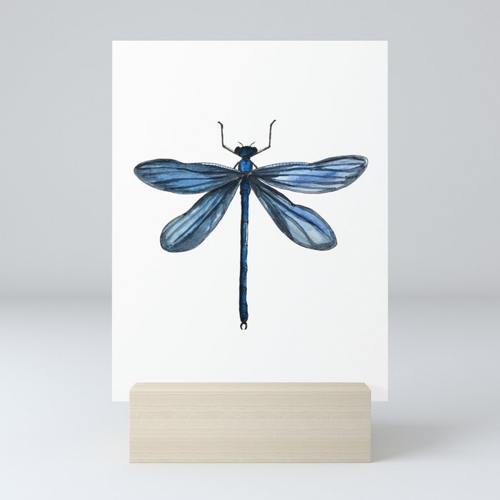 Blue dragonfly 2 | Nature illustration in pen and watercolor Mini Art Print