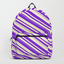 [ Thumbnail: Purple & Light Yellow Colored Stripes/Lines Pattern Backpack ]