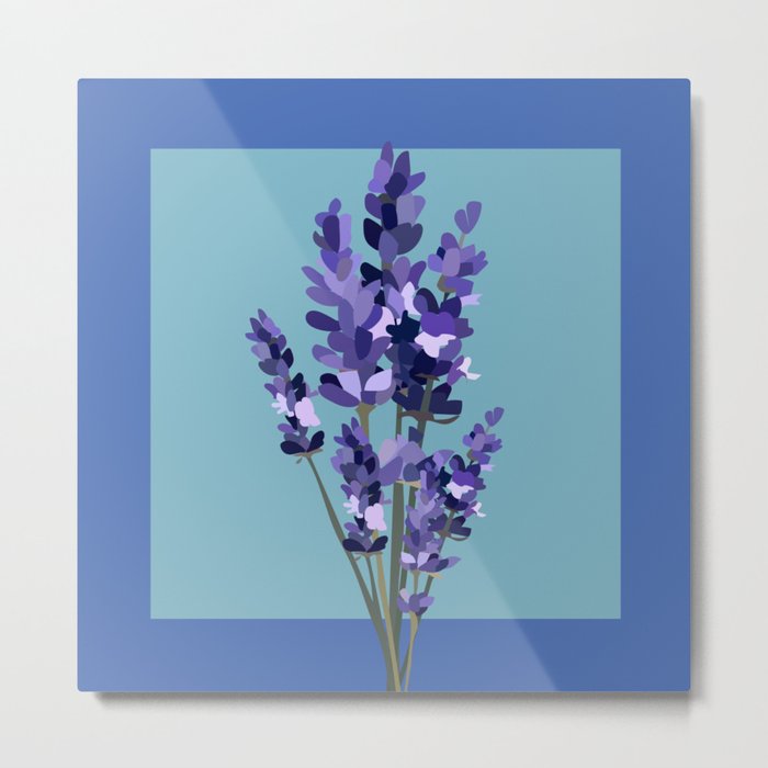 Floral Lavender Bouquet Design Pattern on Turquoise and Blue Metal Print