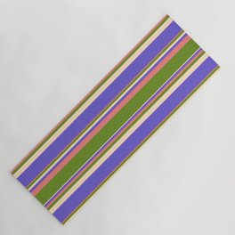 [ Thumbnail: Light Coral, Green, Bisque & Slate Blue Colored Striped/Lined Pattern Yoga Mat ]