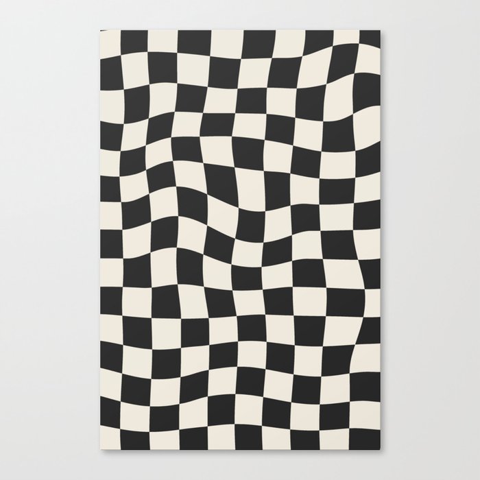 Black and White Wavy Checkered Pattern Canvas Print