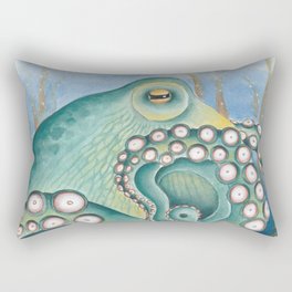 Green Octopus Watercolor Art Rectangular Pillow