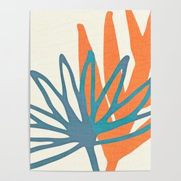 Mid Century Nature Print / Teal and Orange Poster