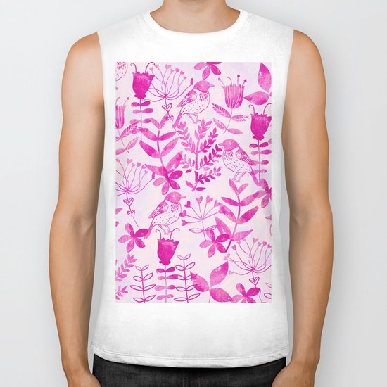 Watercolor Floral & Birds II Biker Tank