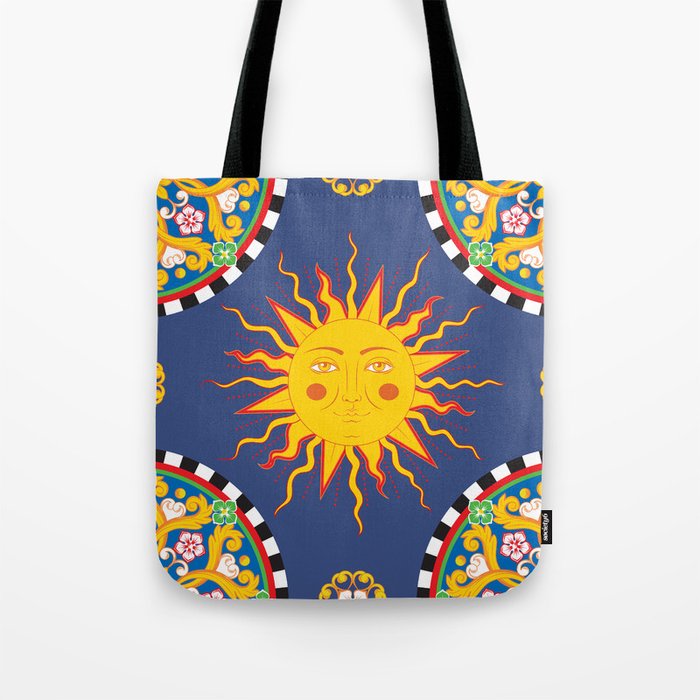 A Touch of Italian Elegance to Your Home: The Beautiful Sicili Sicilian Baroque Maiolica with Sun  Tote Bag