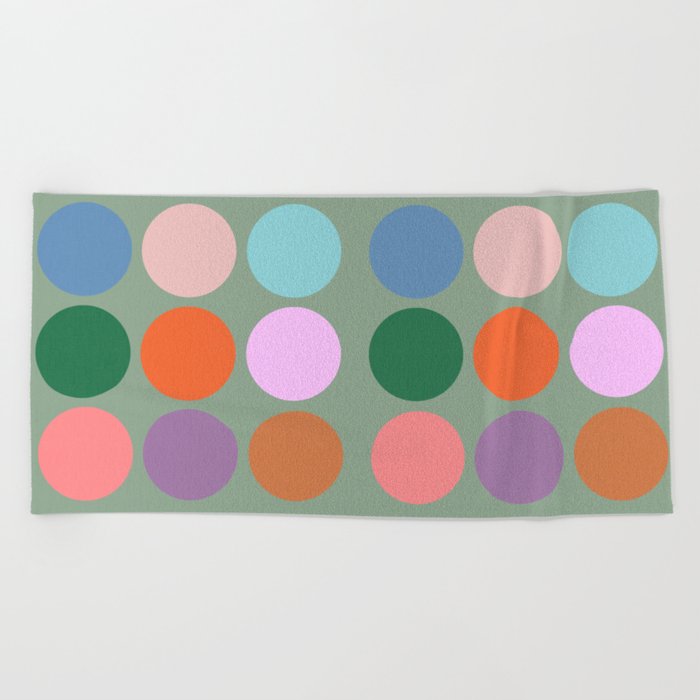 Modern Polk Dots Muted Pastel Geometric Circles Pink And Green Cool Colorful Pattern Beach Towel