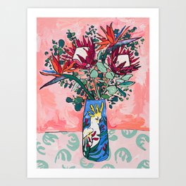 Cockatoo Vase on Painterly Pink Art Print