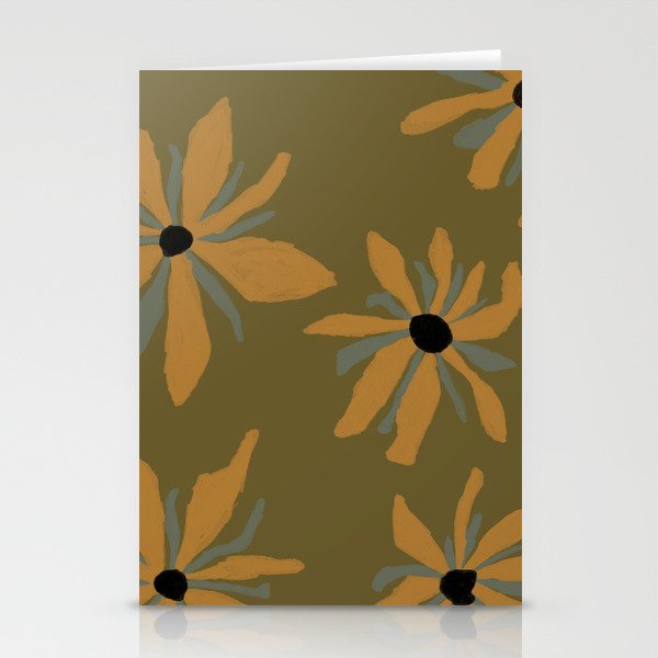 Ecelctic Sunflowers on Olive Green Stationery Cards