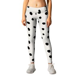 Modern Polka Dots Black on Light Gray Leggings | Dots, Spatter, Black and White, Dot, Abstract, Digital, Modern, Painting, Watercolor, Graphicdesign 