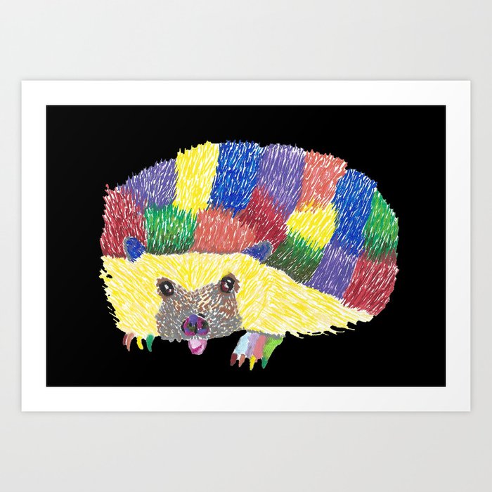 Colorful Hedgehog with a Black Background Art Print