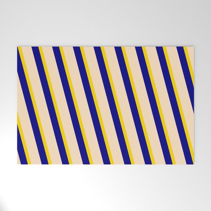Yellow, Blue, and Bisque Colored Stripes Pattern Welcome Mat