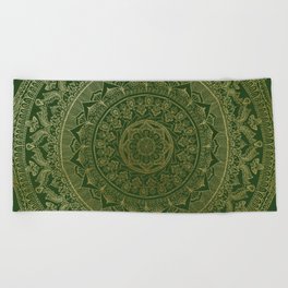 Mandala Royal - Green and Gold Beach Towel