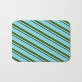 [ Thumbnail: Sky Blue, Green, and Brown Colored Lines/Stripes Pattern Bath Mat ]
