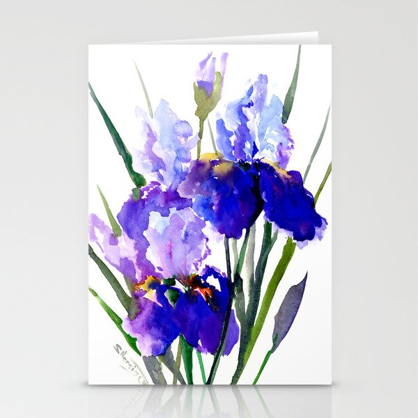 Garden Irises, Blue Purple Floral Design Stationery Cards