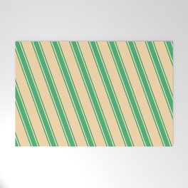 [ Thumbnail: Tan and Sea Green Colored Lines Pattern Welcome Mat ]