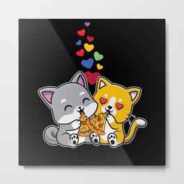 Pet Cat Animal Hearts Pizza Meow Valentines Day Metal Print
