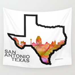 Texas State Map with San Antonio Skyline Wall Tapestry