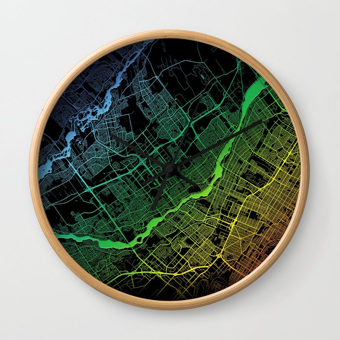 Laval, QC, Canada, City, Map, Rainbow, Map, Art, Print Wall Clock