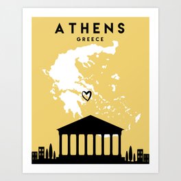 ATHENS GREECE LOVE CITY SILHOUETTE SKYLINE ART Art Print