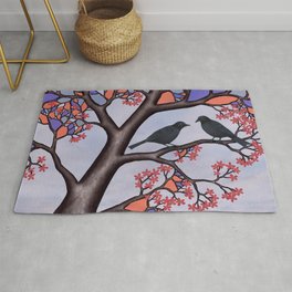 spring crows in the stained glass tree Rug