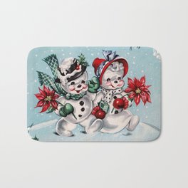 Vintage Christmas Snowman, Retro Christmas Bath Mat | Christmascolors, Oldfashioned, Drawing, Holly, Blueandwhite, Snowmen, Snow, Christmas, Snowman, Winter 