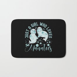 Just A Girl Who Loves Manatees Cute Bath Mat | Vintage, Cool, Endangered Species, Beach, Aqua, Baby Manatee, Manatee Lover, Save Our Ocean, Animal, Funny 