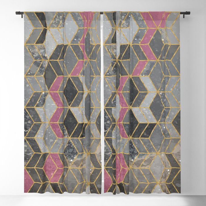 Galaxy Gold Grey Pink Geometric Pattern Blackout Curtain By