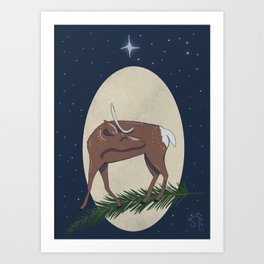 Cute Deer Silent Night Art Print
