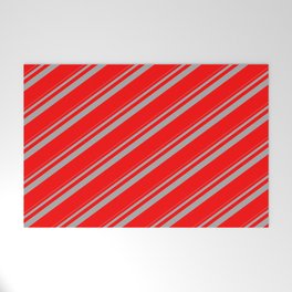 [ Thumbnail: Dark Grey and Red Colored Lined Pattern Welcome Mat ]