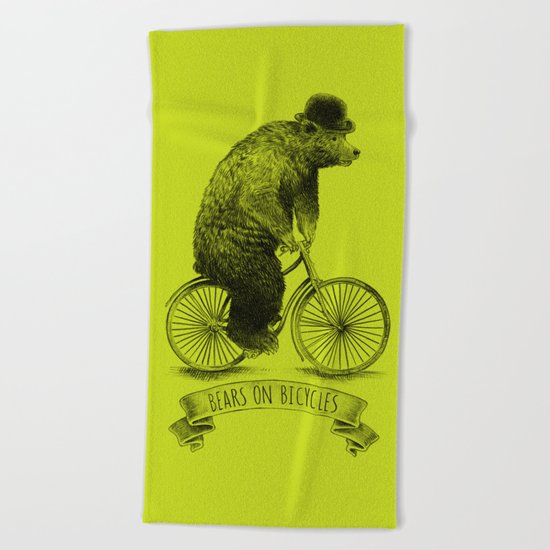 Bears on Bicycles (Lime) Beach Towel