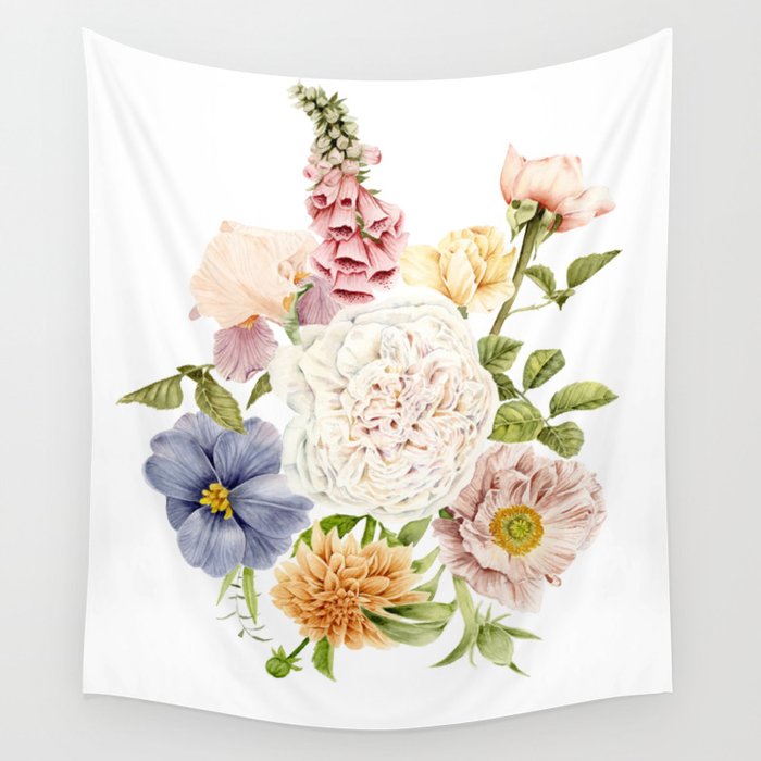 Radiant Blooms Watercolor Bouquet Wall Tapestry