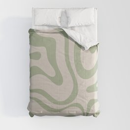 Liquid Swirl Abstract Pattern in Almond and Sage Green Comforter