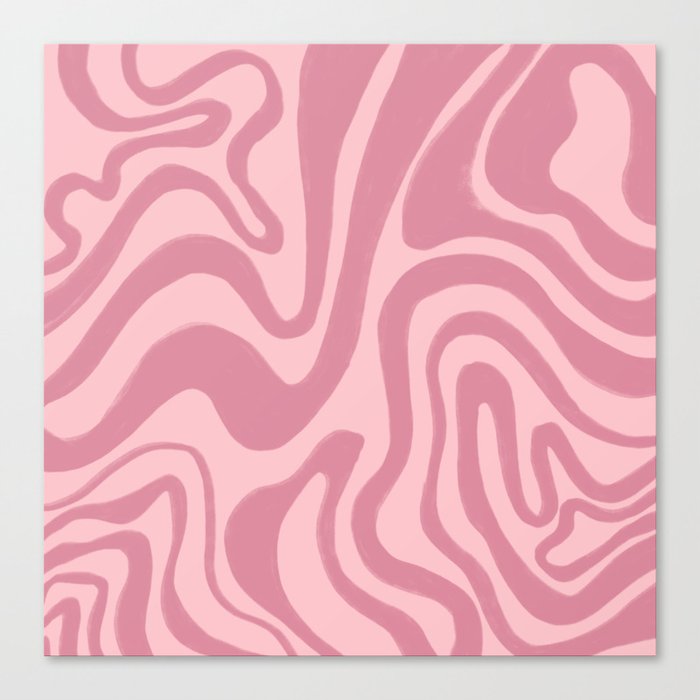 Cozy Hand-Painted Retro Modern Swirl in Rose Pink on Blush Pink Canvas Print