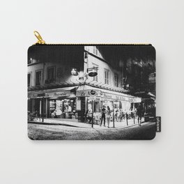 Café le Nazir (Montmartre; Paris) Carry-All Pouch | France, Cafe, Night, Bistro, Neighborhood, Sidewalk, Summer, Ruedesabbesses, Evening, Black And White 