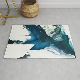 Untamed: a pretty, minimal, abstract painting in blue, white and gold by Alyssa Hamilton Art  Rug