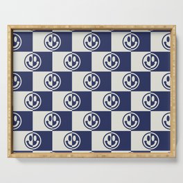 Smiley Faces On Checkerboard (Muted Beige & Dark Blue)  Serving Tray