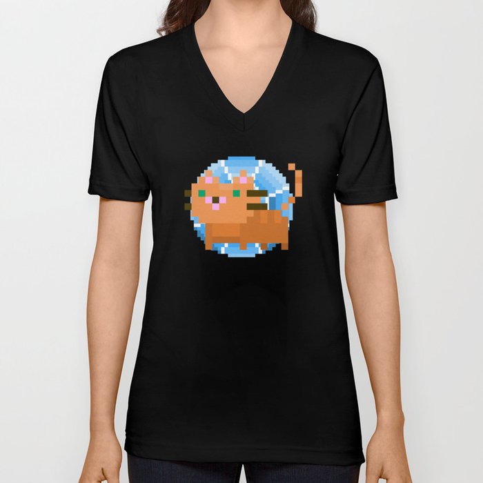 Cats Pixel Gaming Games Art Retro V Neck T Shirt