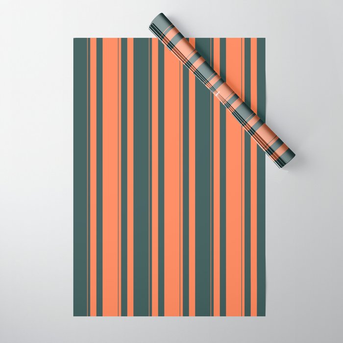 Coral and Dark Slate Gray Colored Striped/Lined Pattern Wrapping Paper