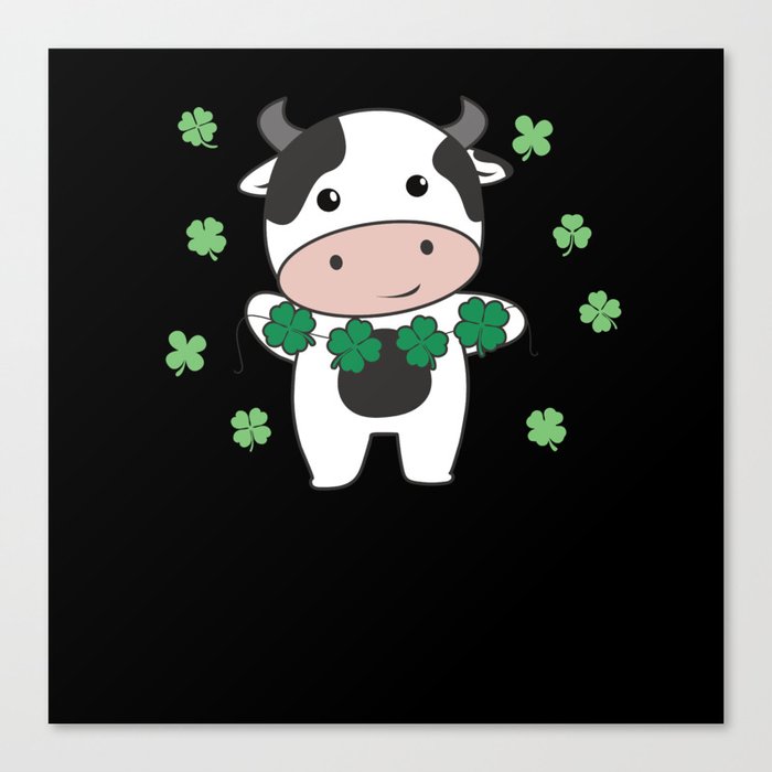 Cow With Shamrocks Cute Animals For Luck Canvas Print