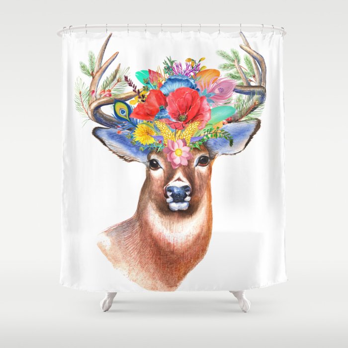 Stag and Wildflowers Shower Curtain