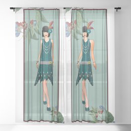 Woman Fine Art - Fashion Style Flowers Sheer Curtain